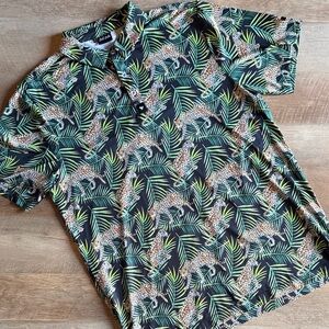 Bad Birdie Mens Leopard Bamboo Leaf Polo XL